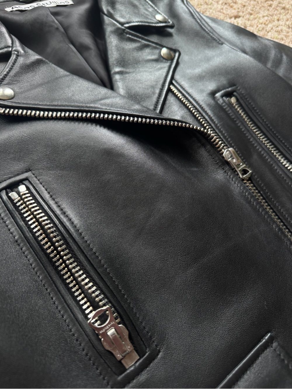 Acne Studios Black Leather Biker Jacket with Silver Hardware - Picture 3 of 8